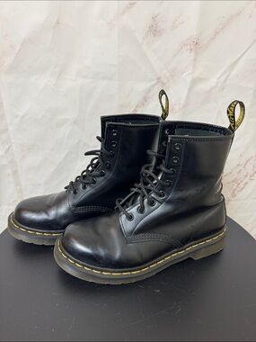 Dr. Martens Black Leather Boots with Yellow Stitching